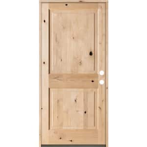 42 in. x 80 in. Rustic Knotty Alder Square Top Left-Hand Inswing Unfinished Exterior Wood Prehung Front Door