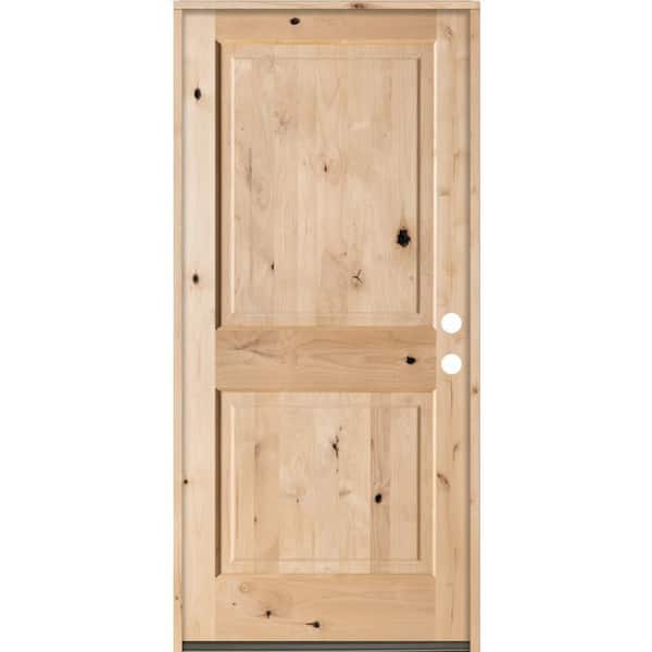 Krosswood Doors 42 in. x 80 in. Rustic Knotty Alder Square Top Left-Hand Inswing Unfinished Exterior Wood Prehung Front Door