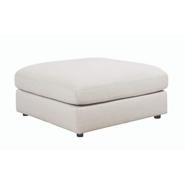 Benjara Beige Fabric Square Accent Ottoman Medium