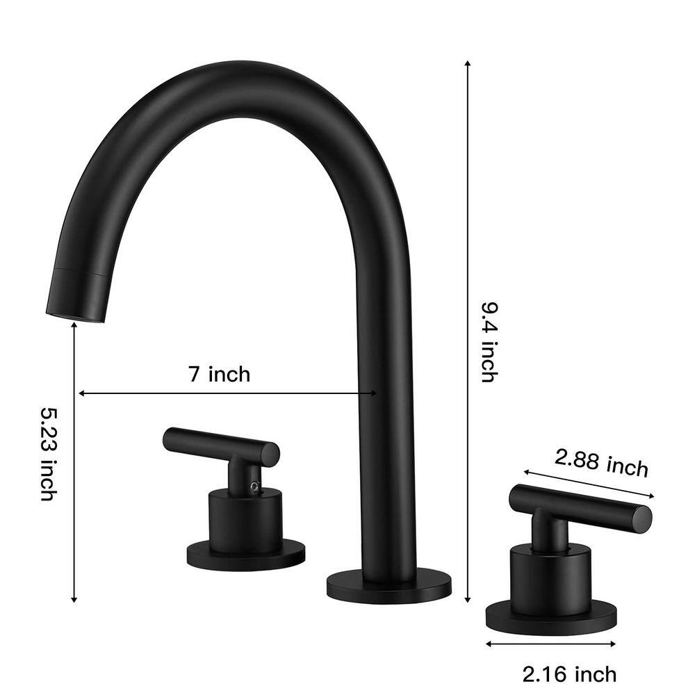 Matte Black Widespread Double Handle Bathroom Faucet with Pop-Up Drain