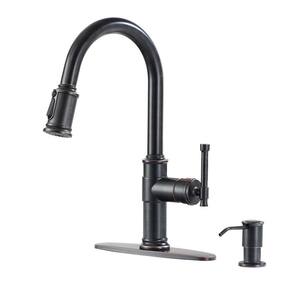 Single Handle Pull Down Sprayer Kitchen Faucet with Soap Dispenser in Oil Rubbed Bronze