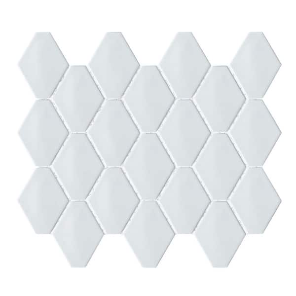 Medley Diamond Cloud White 10.39 in. x 12.55 in. Glossy Ceramic Mosaic Wall Tile (0.9 sq. ft./Each)
