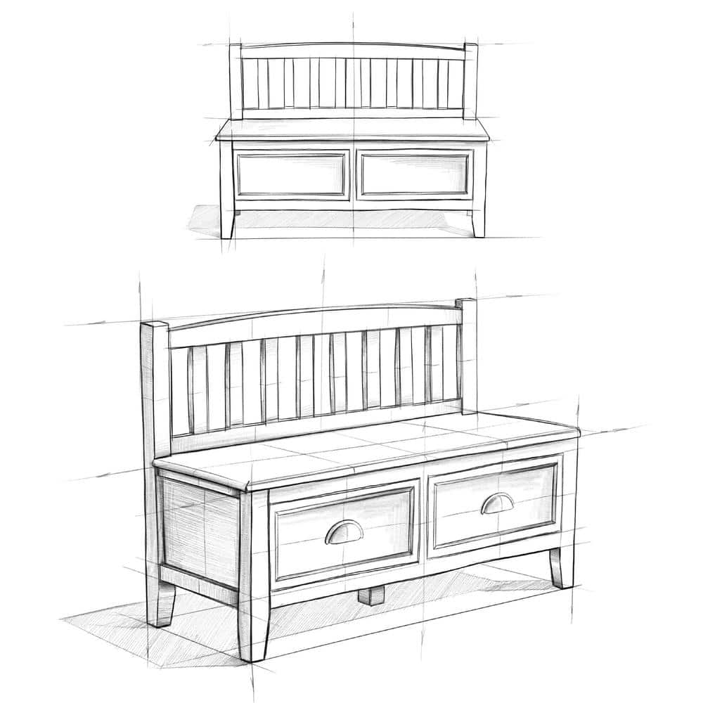Mahogany Brown Solid Wood Entryway Storage Bench with Drawers
