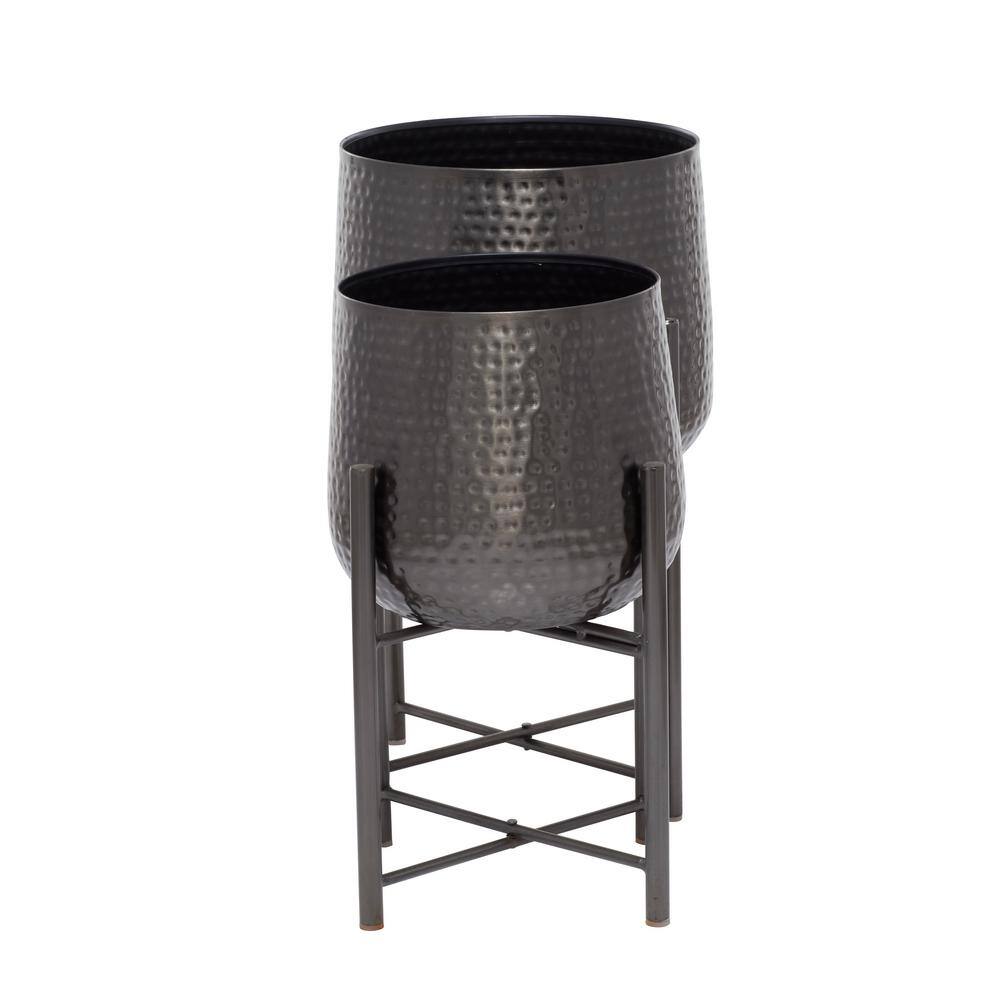 Large Black Metal Planter with Removable Stand, Set of 2