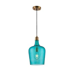 Modern Color Pendant 1-Light Gold Shaded Pendant Light with Glass Shade