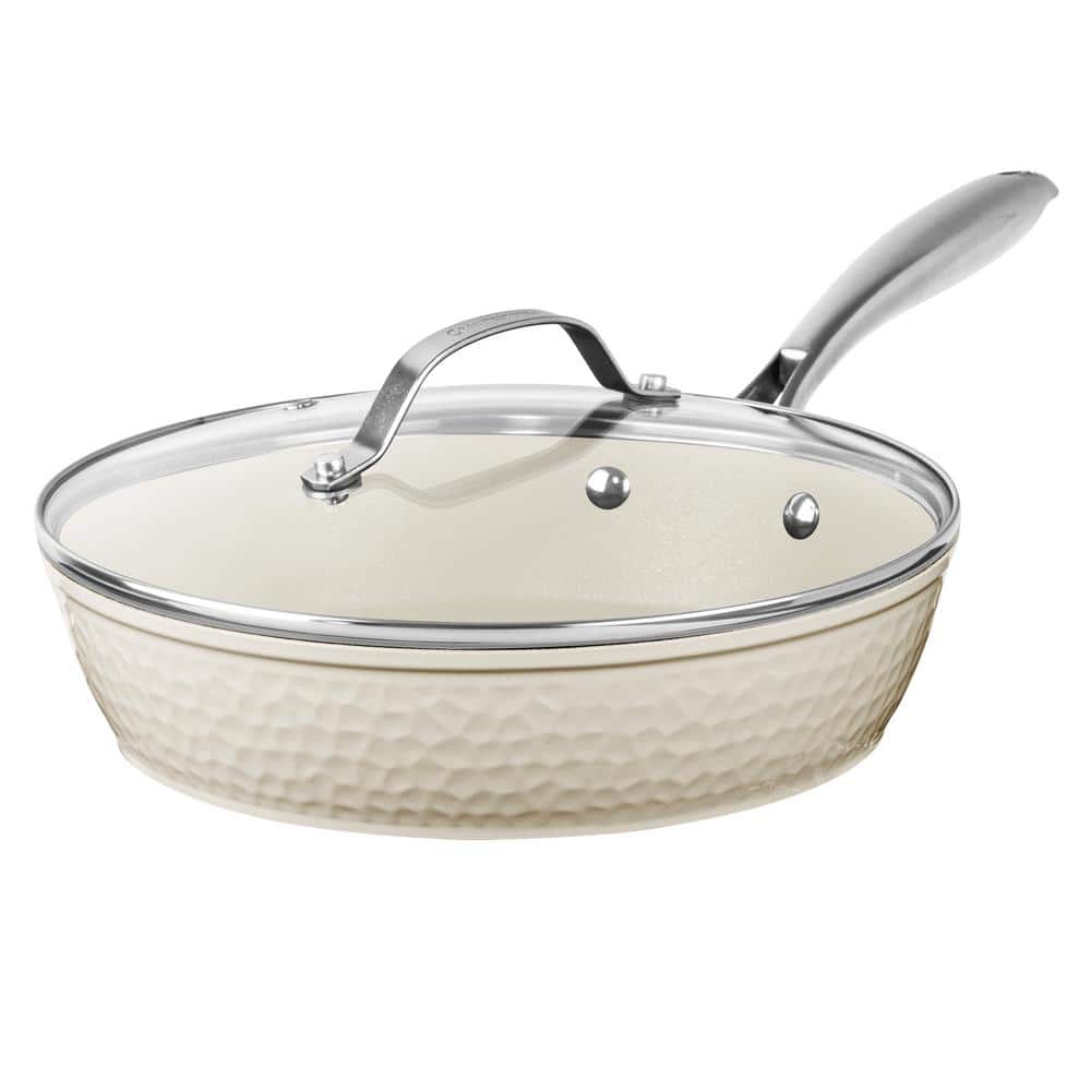 Hammered White Pearl 10 Pan with Glass Lid