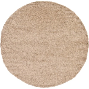 Solid Shag Taupe 8 ft. Round Area Rug