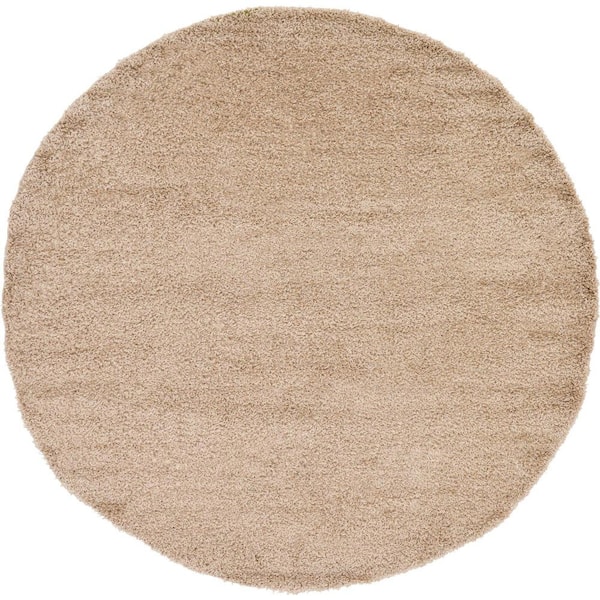 Unique Loom Solid Shag Taupe 8 ft. Round Area Rug