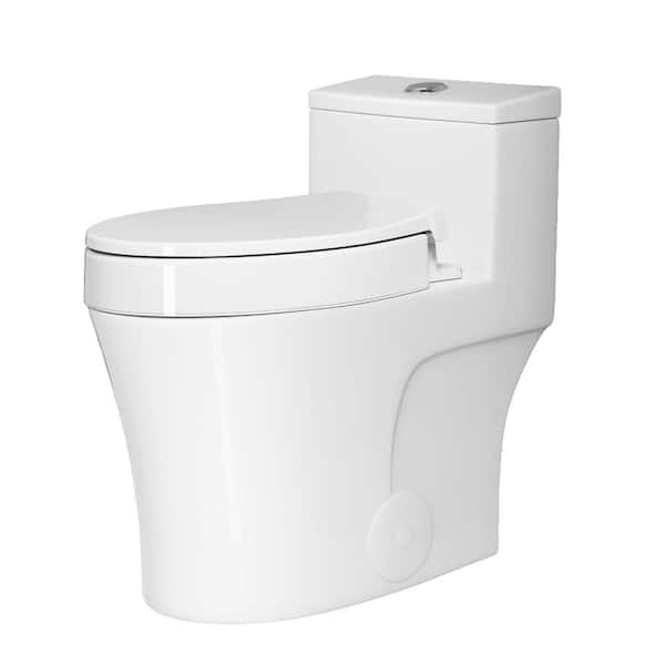 1-Piece 10 in. Rough-In 0.8/1.28 GPF Dual Flush WaterSense Elongated Toilet in White with Lockable Toilet Seat Riser