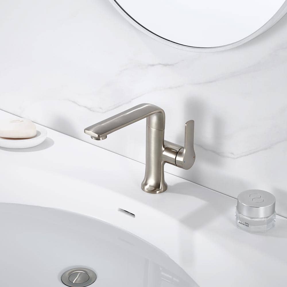 Varen Brushed Nickel Single Handle High Arc Bathroom Faucet