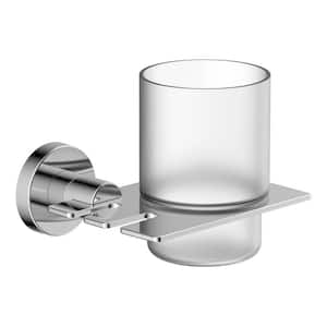 Bathroom Chrome Toothbrush Tumbler Holder With Glass Cup Wall Mounted Tool New 