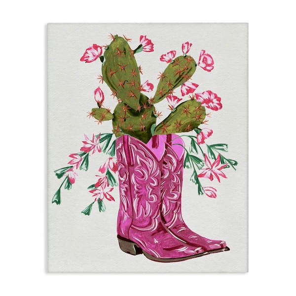Stupell Industries Pink Accent Cactus and Boots by Melissa Wang Unframed Nature Graphic Art Print 48 in. x 36 in.