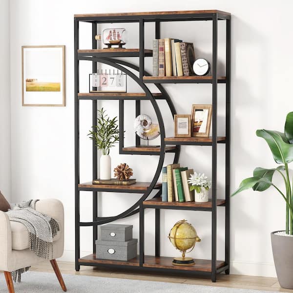 Earlimart 68.89 in. Rustic Brown Engineered Wood 8-Shelf Etagere Bookcase Bookshelf with Open Storage Shelves