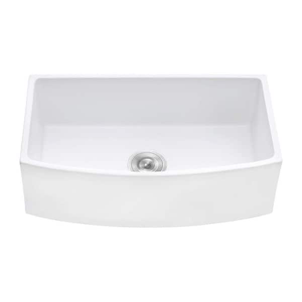 White Fireclay 36 in. Single Bowl Apron-Front Kitchen Sink with Basket Strainer