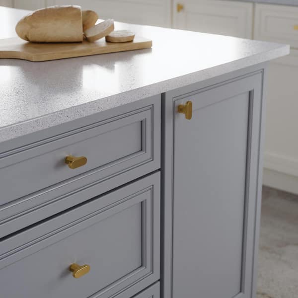 Scalloped 1-5/8 in. (42 mm) Modern Gold T-Knob Cabinet Knob