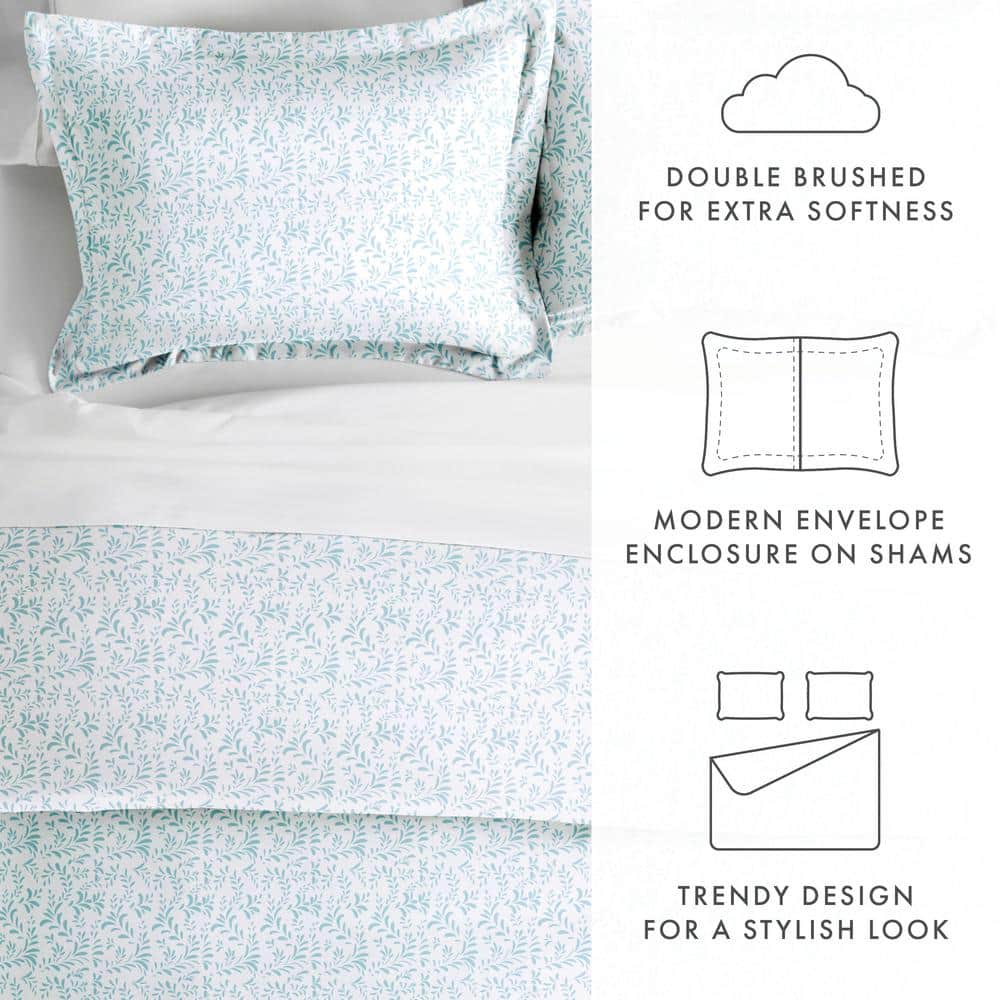 Light Blue Floral Microfiber King Duvet Cover Set