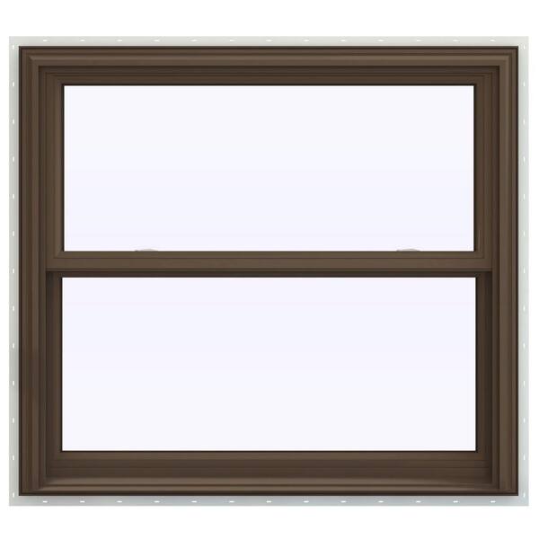 JELD-WEN 39.5 in. x 35.5 in. V-2500 Series Brown Painted Vinyl Double Hung Window with BetterVue Mesh Screen