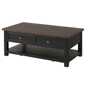 50 in. Black and Brown Rectangle Wood Coffee Table with 2-Drawer and 1-Shelf