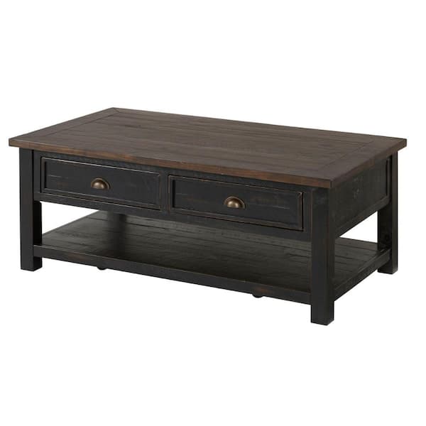 Benjara 50 in. Black and Brown Rectangle Wood Coffee Table with 2-Drawer and 1-Shelf