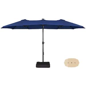 15 ft Twin Patio Parasol Triple-size Outdoor Umbrella Navy Blue