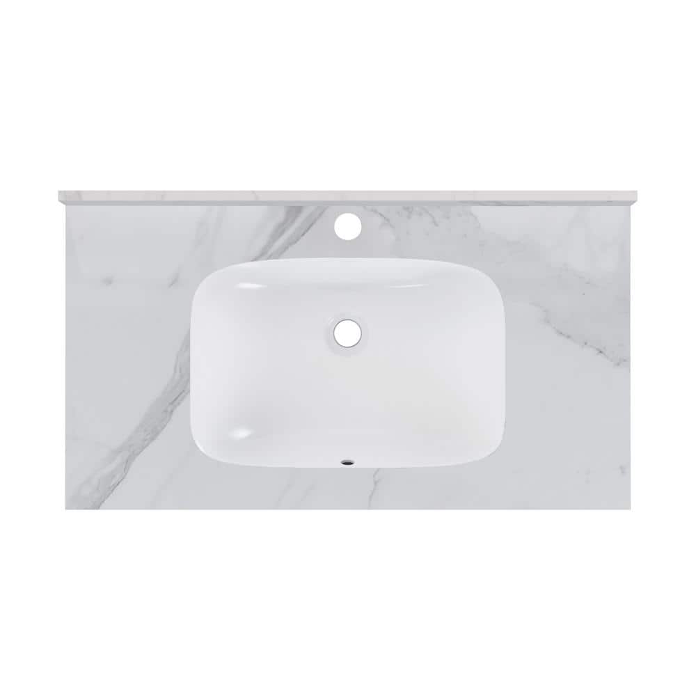 Avancer 36'' White Marble Wall Mount Ceramic Sink