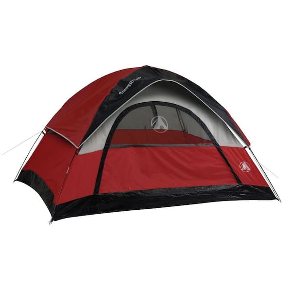 Red 4 Man 1 Room Dome Camping Tent With Curtains Windows And Zip Door For Family 