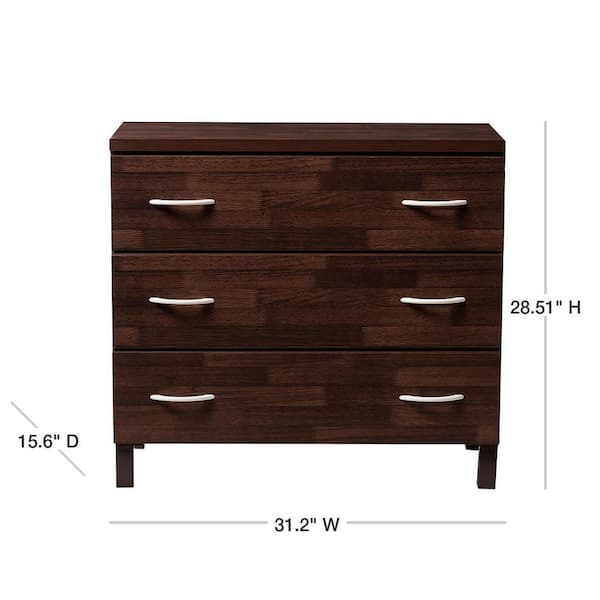 Baxton Studio Maison Contemporary 3 Drawer Dark Brown Wood Finish