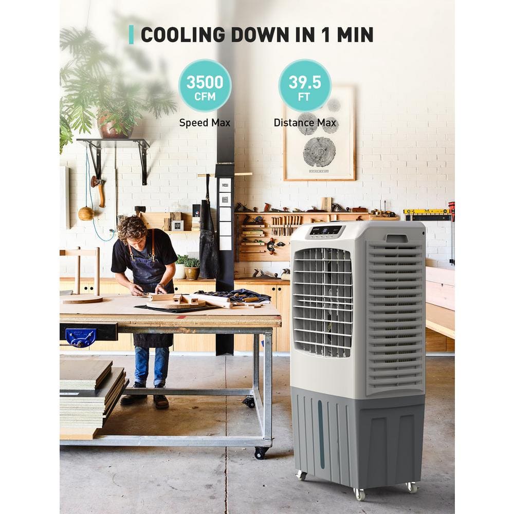Gray and White Portable Evaporative Cooler with Remote Control