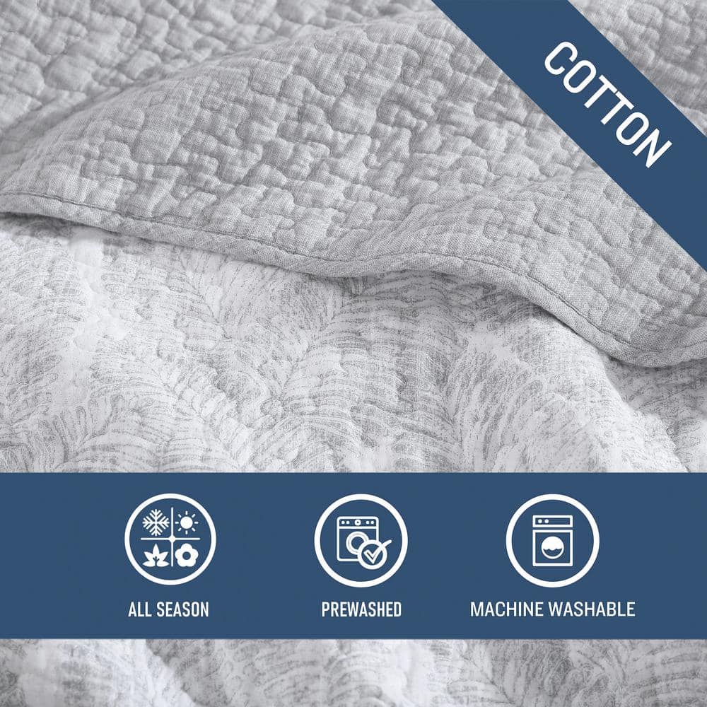 Gray Full Cotton Reversible Quilt Set with Shams