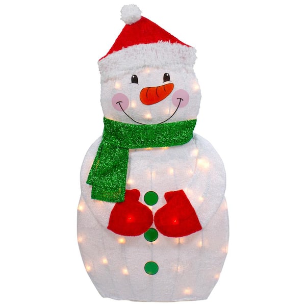 Northlight 30 in. Lighted 2D Chenille Snowman with Scarf Outdoor ...
