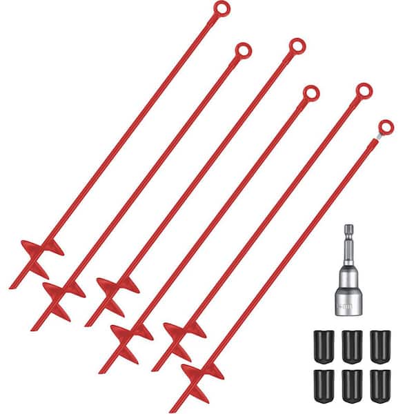 MOEPISY 30 in. Heavy Duty Ground Anchor Spiral Blade Earth Anchor Kit Metal Anchor Hook Beach Sand Stakes Camping(Red, 6 Piece)