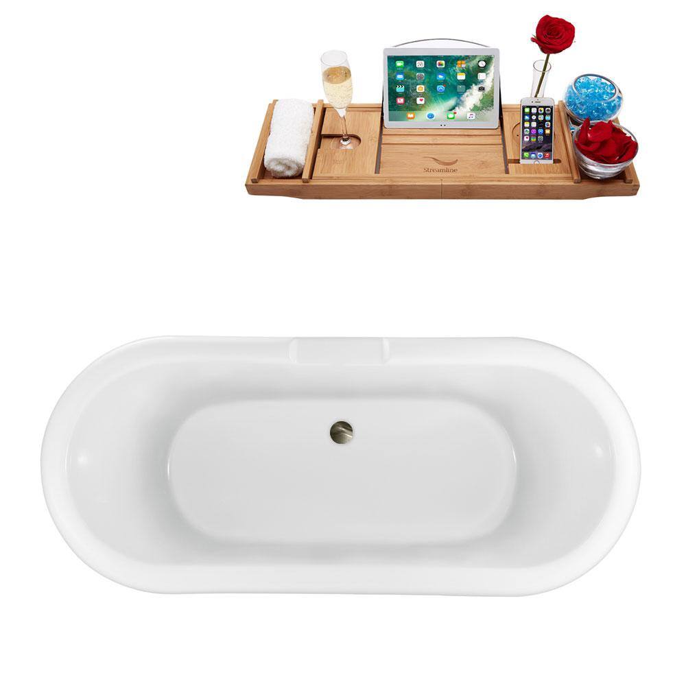 67'' Glossy White Acrylic Clawfoot Bathtub with Brushed Nickel Feet