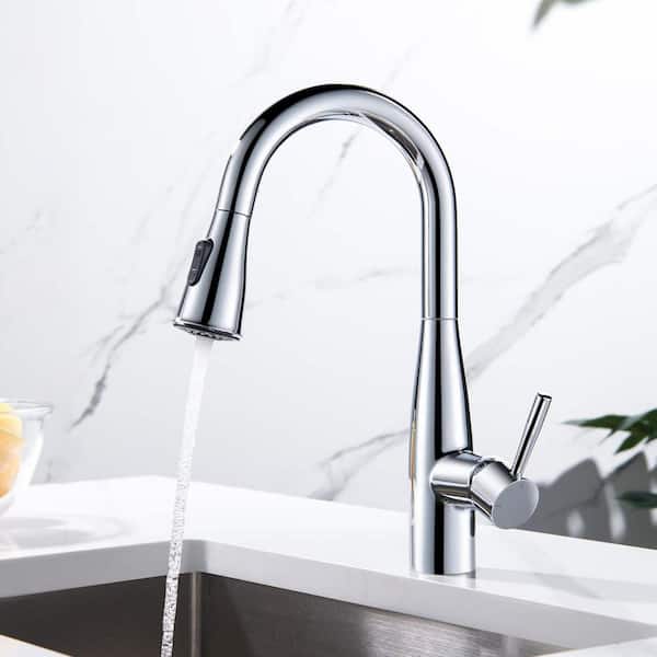 14.5 in. H Single Hole 1.8 GPM Pull Down Sprayer Kitchen Faucet with 360° Spout Swivel in Chrome