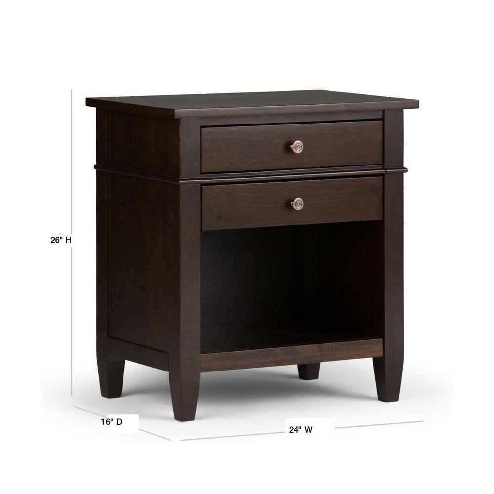 Carlton Transitional Dark Tobacco Brown Solid Wood Bedside Nightstand