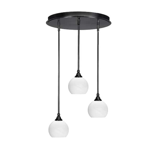 Unbranded Villa 3 Light Matte Black Pendant, Cluster Pendant Light with 5.75 in. White Marble Glass Shades, No bulb Included