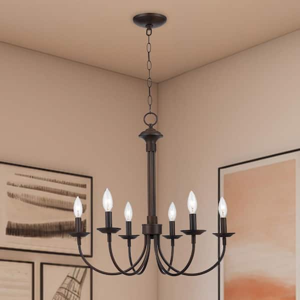 Bel Air Lighting Candle 6-Light Oil Rubbed Bronze Farmhouse Chandelier for Dining Room