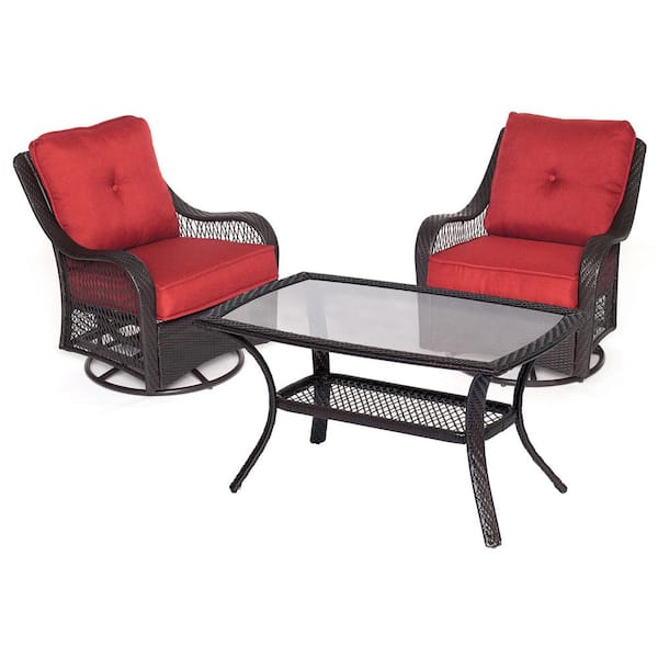 Hanover Orleans 3-Piece Wicker Patio Conversation Set with Autumn Berry Cushions