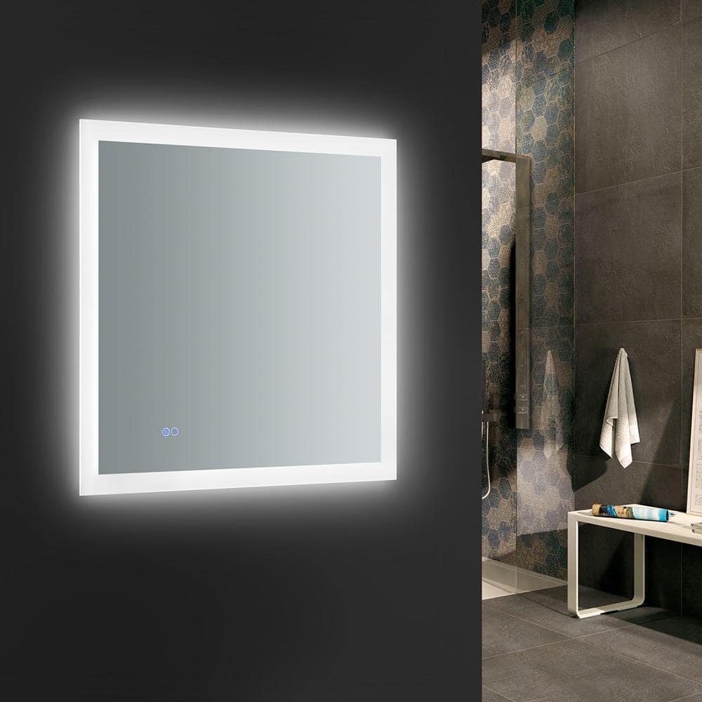 Sleek Halo LED 30" Square Frameless Bathroom Mirror with Defogger