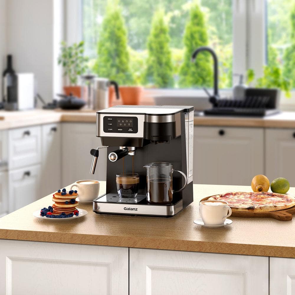 Galanz 2- Cup Stainless Steel Espresso Machine With Steam Wand And