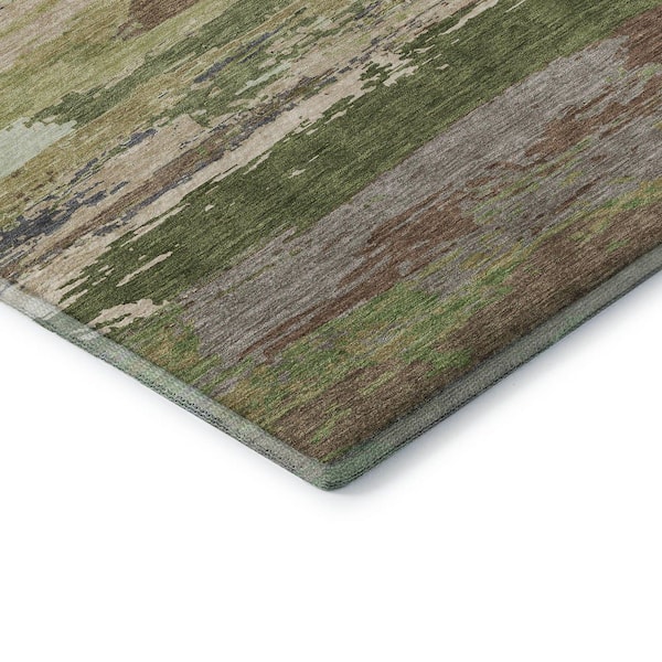 Mayfield Premium Machine Washable Abstract AMF1280 Olive 5 ft. x 7 ft. 6 in. Area Rug