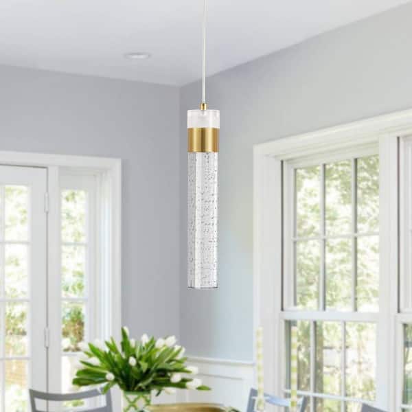 KAISITE 8-Watt 1-Light Gold Island Integrated LED Pendant Light with Seeded Glass Shade