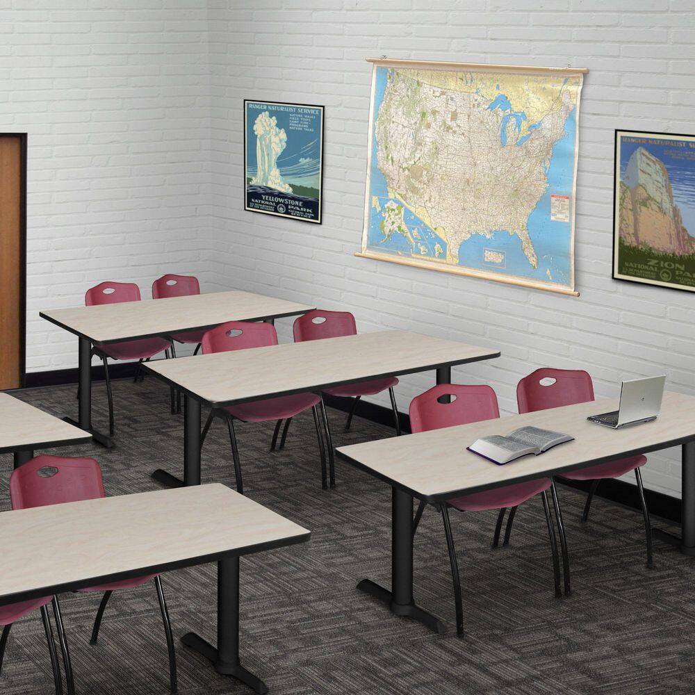 Kobe 66 in x 24 in. Maple T-Base Training Seminar Table Desk, 2 M Stack Chairs-Burgundy price history on PriceWatchPro