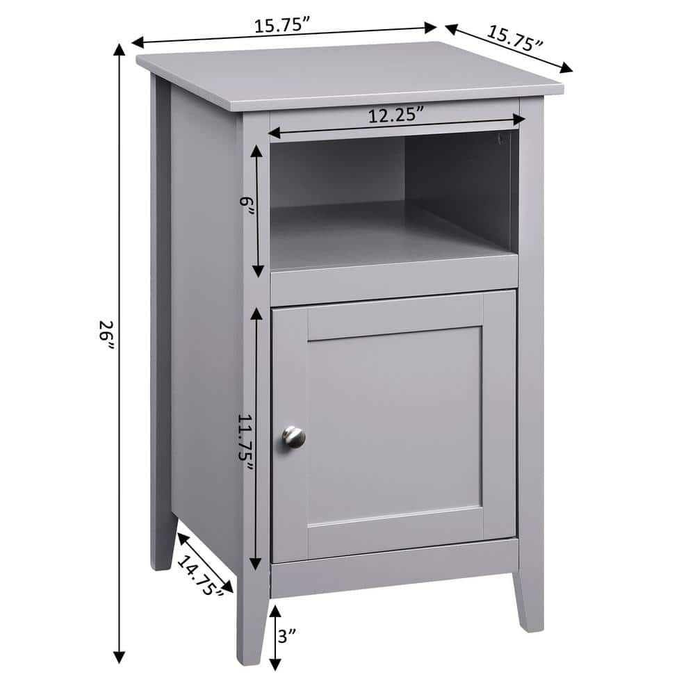 Gray Transitional MDF End Table with Storage Cabinet and Shelf