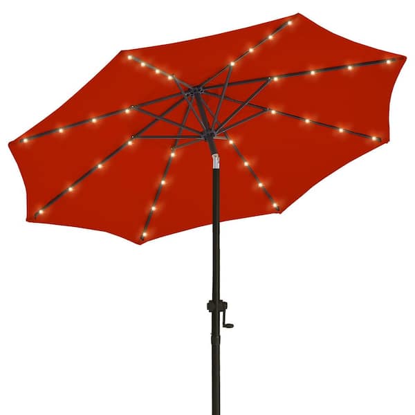 10 ft. Solar LED Lighted Market Patio Umbrella with Crank and Tilt in Red