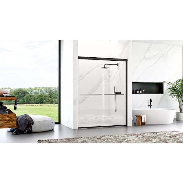 60 in. W x 72 in. H Double Sliding Framed Shower Door in Matte Black with SGCC 1/4 in. (6 mm) Tempered Clear Glass