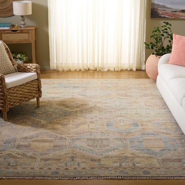 Mahajara 10 ft. x 14 ft. Beige/Blue Tribal Area Rug