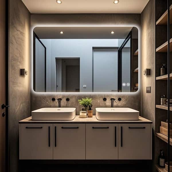 Unbranded 30 in. W x 48 in. H Rectangular Frameless LED Adjustable Backlit Anti-Fog Wall Mirror Bathroom Vanity Mirror