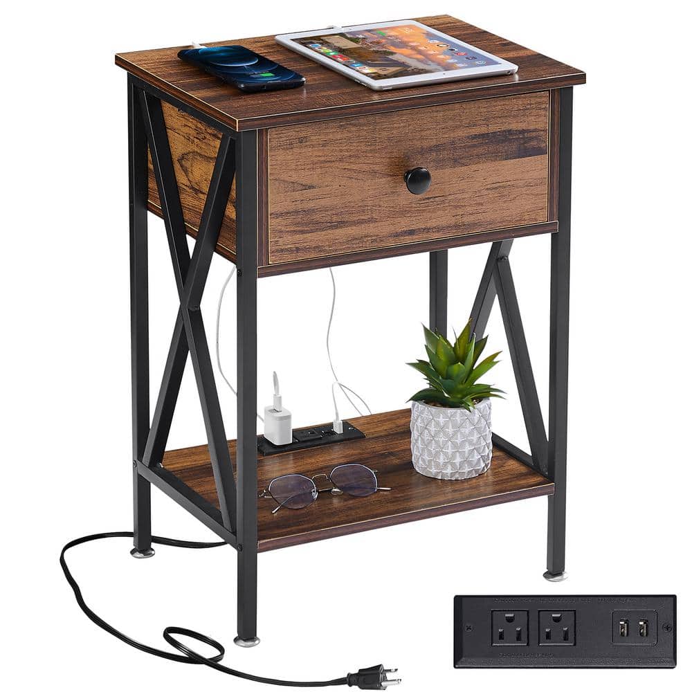 チェスト・キャビネット THE CONRANSHOP spindle bedside table VECELO Nightstand with Charging Station, Wooden Nightstand