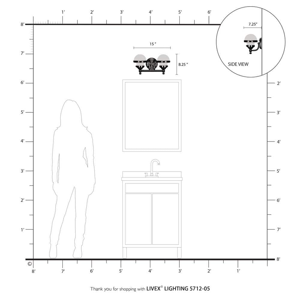 Polished Chrome Two-Light Bath Vanity with Opal Glass Shades