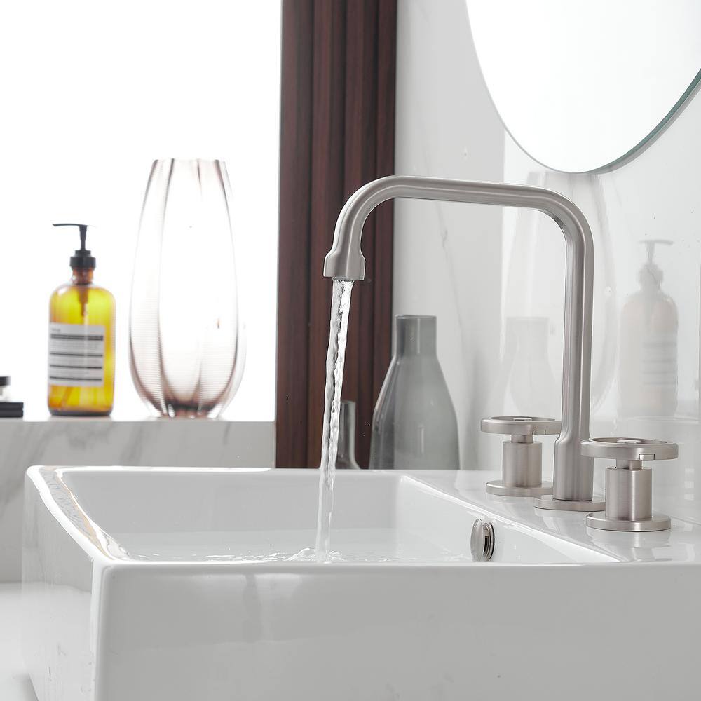 Brushed Nickel 8-inch Widespread Double Handle High-Arc Bathroom Faucet